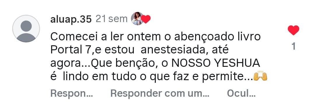 Depoimento real de leitor do livro Portal 7 publicado no Instagram