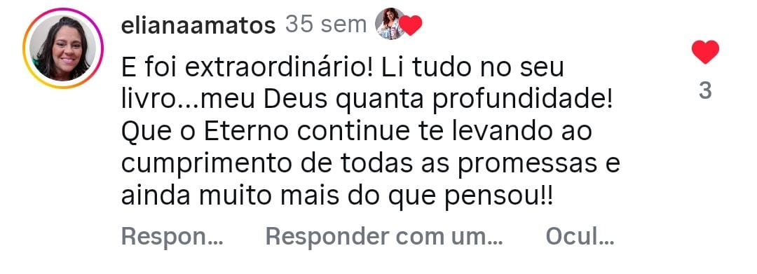 Depoimento real de leitor do livro Portal 7 publicado no Instagram
